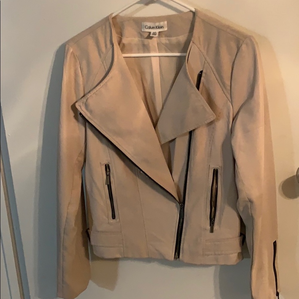 Calvin Klein cream faux leather & suede jacket
